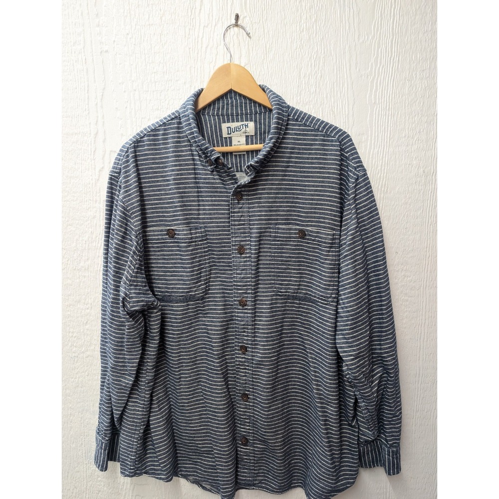 Duluth Trading Blue Striped Relaxed Fit Flannel Long Sleeve Shirt Men's Size XL